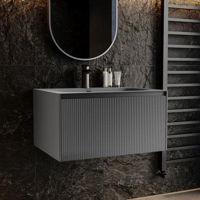 Venice 700mm Fluted Wall Hung Vanity Unit with Aluminium Basin