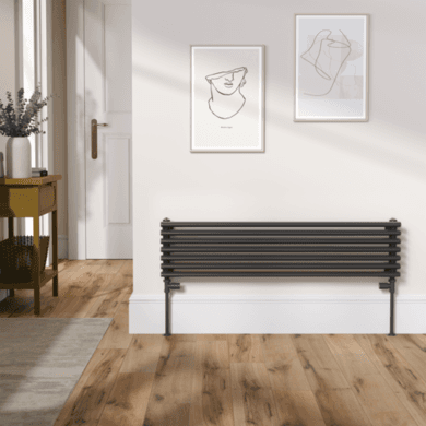 Ventura Linea Midnight Black Oval Unique Designer Radiator 245x1000mm Single Panel 1242 BTU - Horizontal Bars