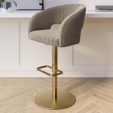 Mink Velvet and Gold - Curved Back Adjustable Swivel Bar Stools with Gold Base  - Runa