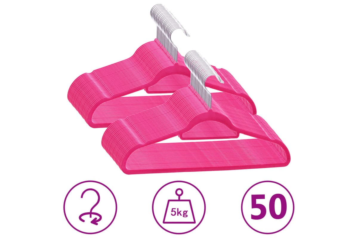 Vidaxl 289924 50 Pcs Clothes Hanger Set Anti-slip Pink Velvet