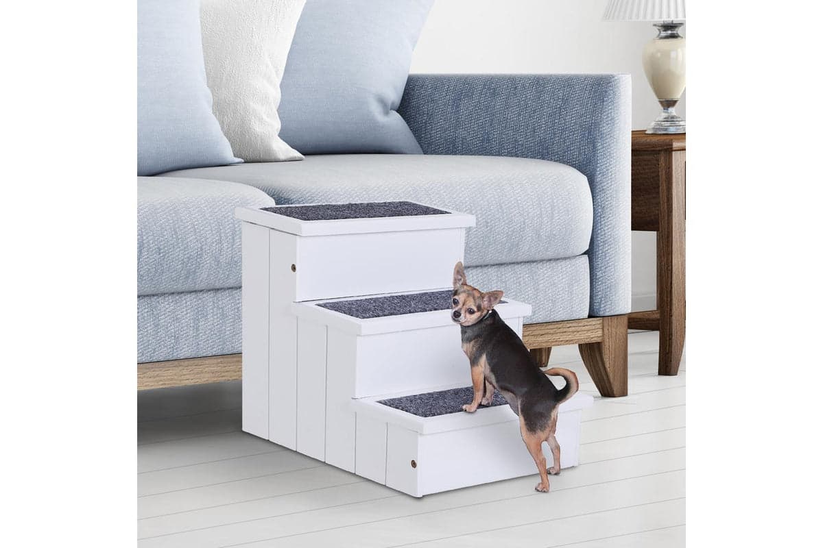PawHut D06-065WT 3-step Pet Stairs Ramp Wood | White