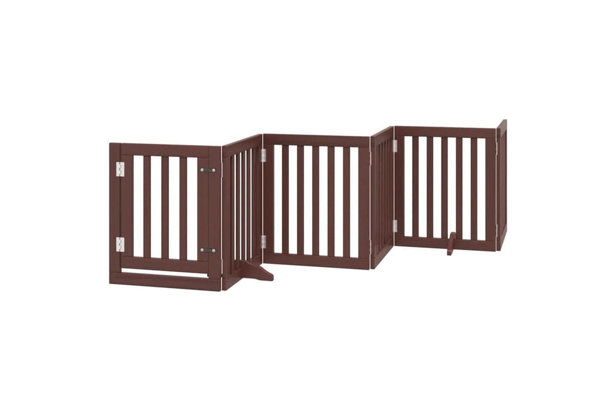 Vidaxl Dog Gate With Door Foldable 6 Panels Brown 300 Cm Poplar Wood