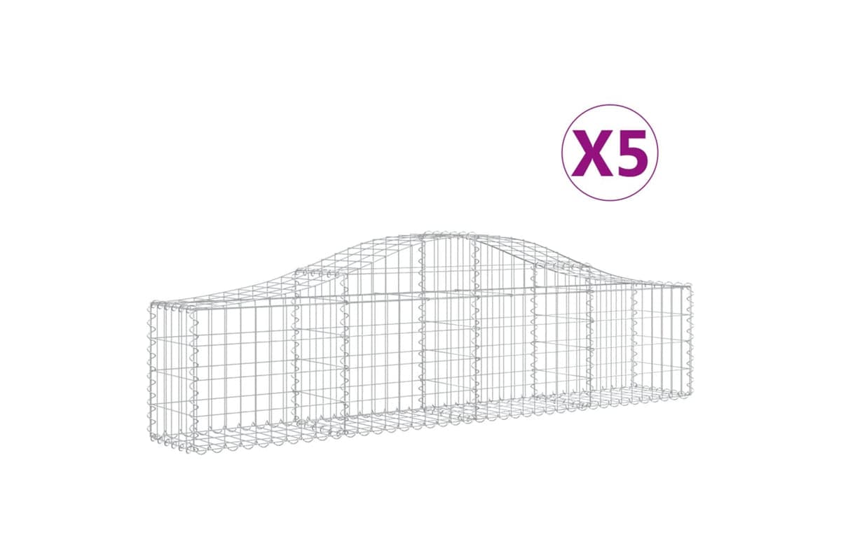 vidaXL 3145370 Arched Gabion Baskets 5 Pcs 200x30x40/60cm Galvanised Iron