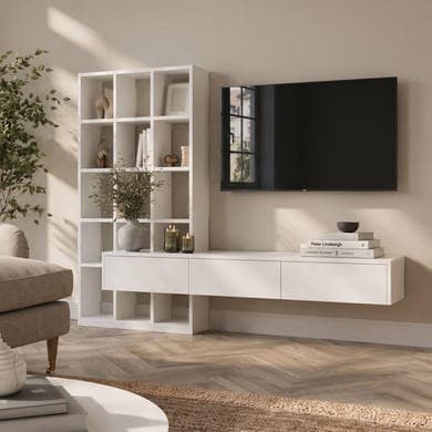 White Gloss Media Wall with Storage - Everett