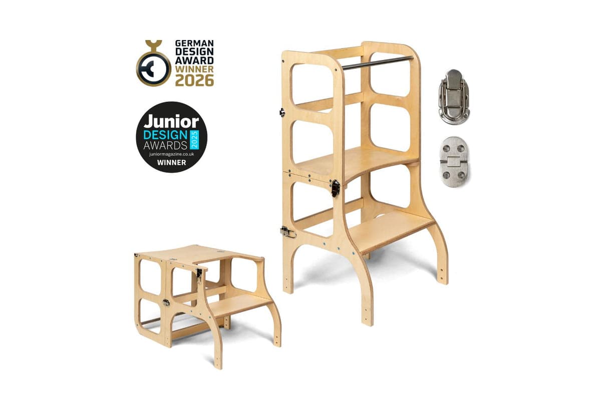 Ette Tete Helper Tower Stepnsit Wooden Silver Clasps | Helper Tower | Baltic Birch Plywood | Convertible Table