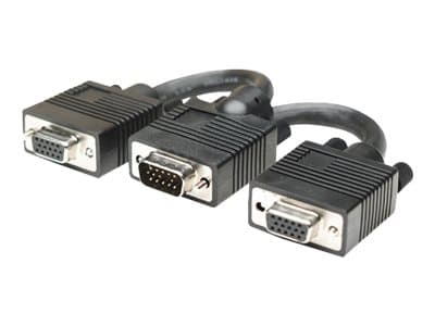 MANHATTAN - SVGA Y Cable, HD15, 15cm, Male to Females, Splits an SVGA connection between two monitors, Compatible with VGA, Fully Shielded, Black, Lifetime Warranty, Polybag - VGA splitter - HD-15 (VGA) to HD-15 (VGA) - 15 cm