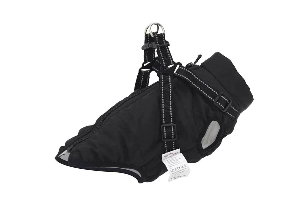 Dog Coat With Harness Waterproof Reflective Black L