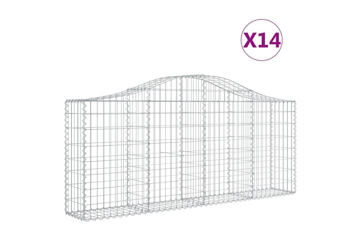vidaXL 3145421 Arched Gabion Baskets 14 Pcs 200x30x80/100cm Galvanised Iron
