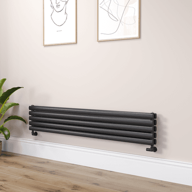 Sorrento Linea Midnight Black Oval Designer Radiator 295x1600mm Double Panel 2836 BTU - Horizontal Bars