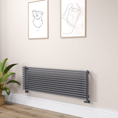 Ventura Linea Dark Grey Anthracite Oval Unique Designer Radiator 455x1400mm Single Panel 3420 BTU - Horizontal Bars