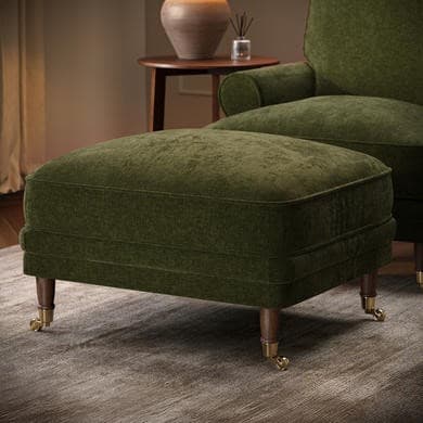 Moss Green Chenille Feather-Filled Footstool - Payton Heritage