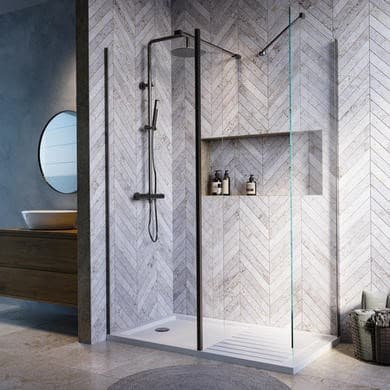 1600x800mm Gunmetal Grey Grey Walk-In Shower Screen Enclosure with Fixed Return Panel – Corvus