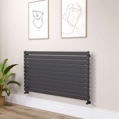 Riace Linea Midnight Black Flat Designer Radiator 770x1400mm Single Panel 4072 BTU - Horizontal Bars