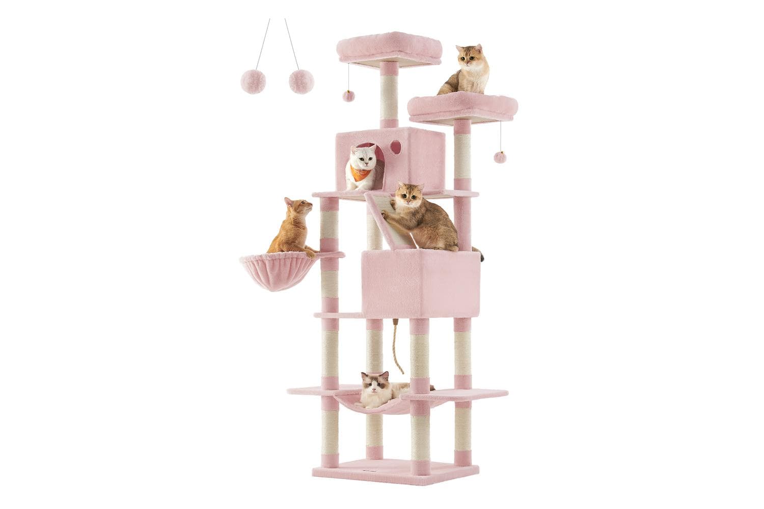 Large Cat Tree With 13 Scratching Posts | Cat Tree | Plush And Sisal | 206 Cm | Pink