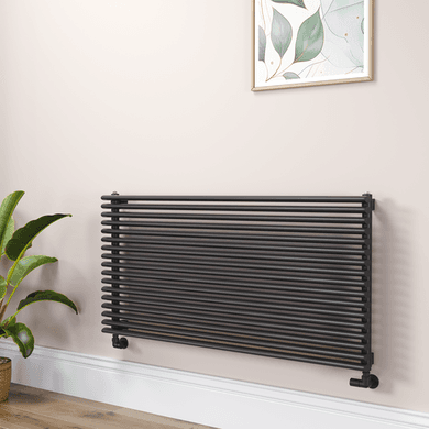 Ventura Linea Midnight Black Oval Unique Designer Radiator 595x1200mm Single Panel 3785 BTU - Horizontal Bars