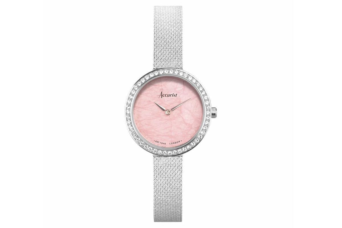 Accurist Jewellery Ladies Watch | Silver Case & Stainless Steel Bracelet With Rose Quartz Dial | 28mm