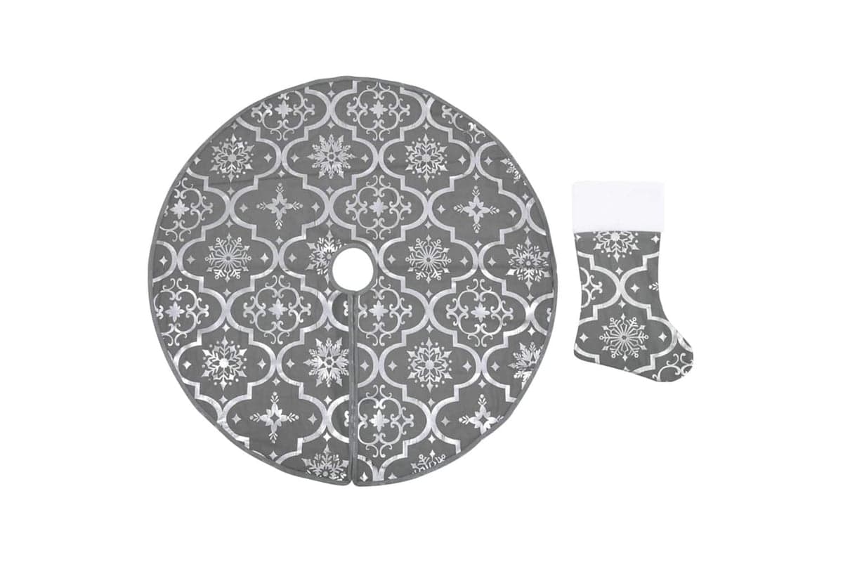 Vidaxl Luxury Christmas Tree Skirt With Sock Grey 90 Cm Fabric