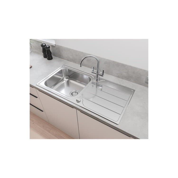 Grohe Dual Lever Chrome Kitchen Mixer Tap and K500 Stainless Steel Single Bowl Kitchen Sink