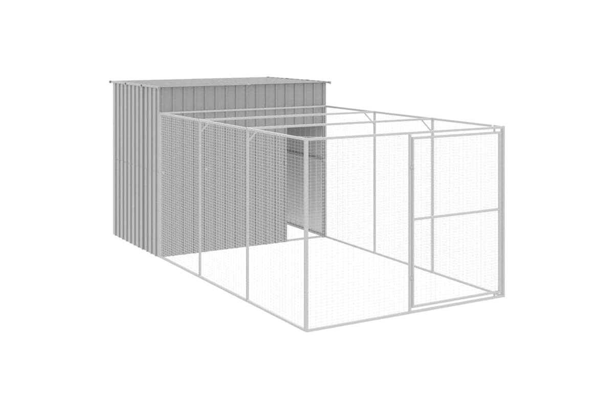 vidaXL 3189126 Dog House With Run Light Grey 214x457x181cm Galvanised Steel