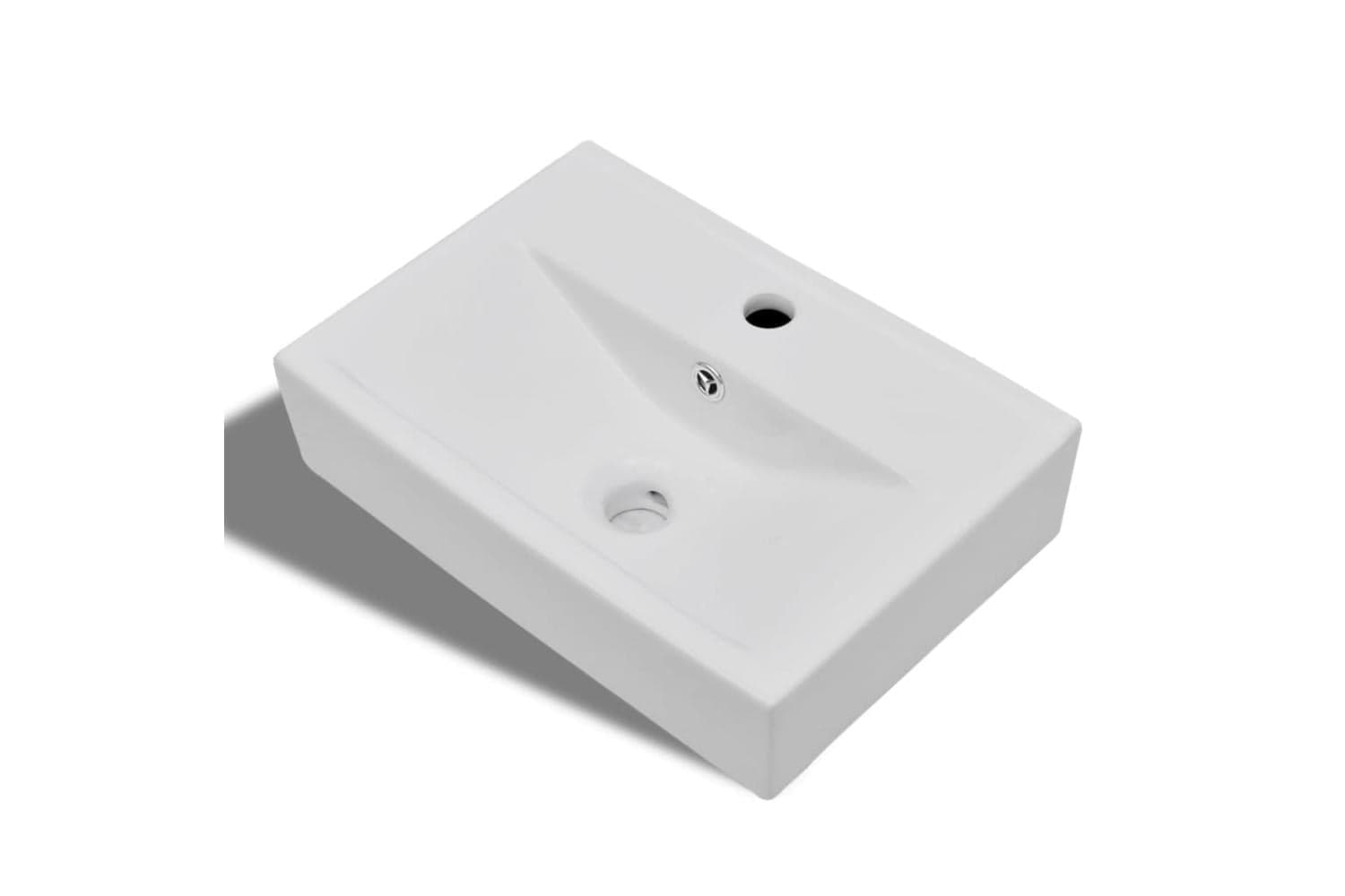 Vidaxl 141932 Ceramic Bathroom Sink Basin Faucet/overflow Hole White Rectangular