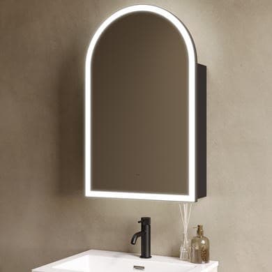 Single Door Black Bathroom Mirror Cabinet with Lights Demister & Shaver Socket 500 x 800mm - Empire