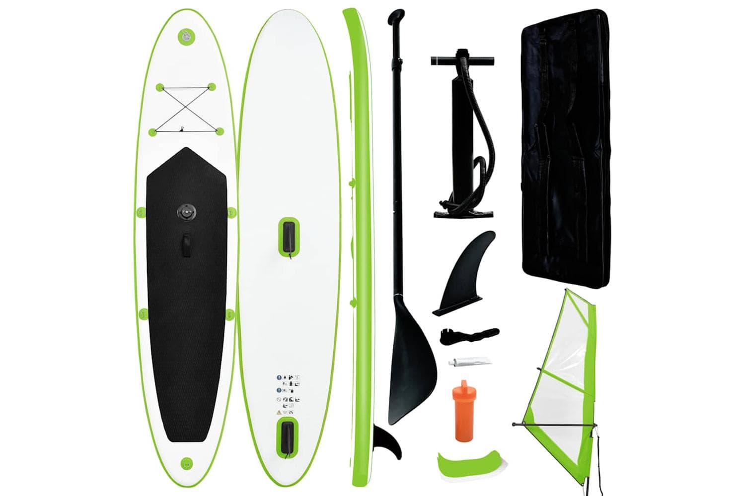 Vidaxl Inflatable Stand Up Paddleboard With Sail Set Green And White