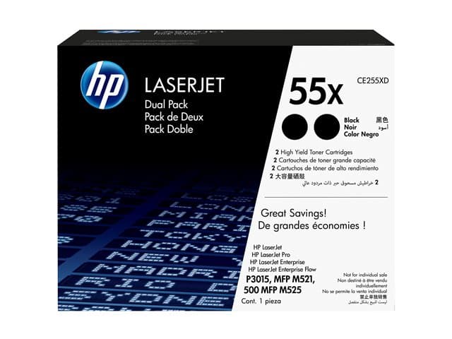 HP - 55X - 2-pack - High Yield - black - original - LaserJet - toner cartridge (CE255XD)