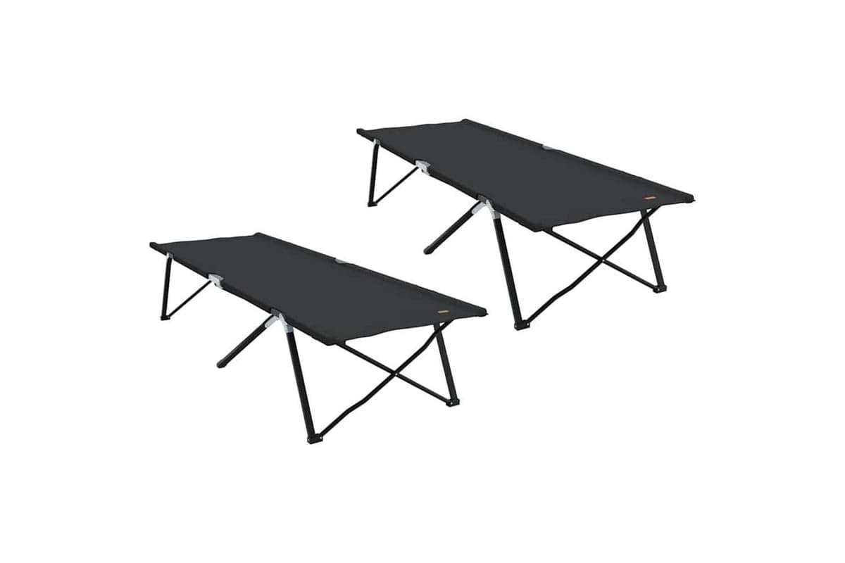 Vidaxl Folding Camping Bed Folding Manual 2 Pcs Black 206 X 76 X 74 Cm