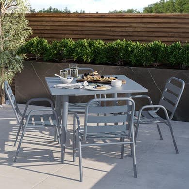 4 Seater Grey Aluminium Square Garden Dining Set