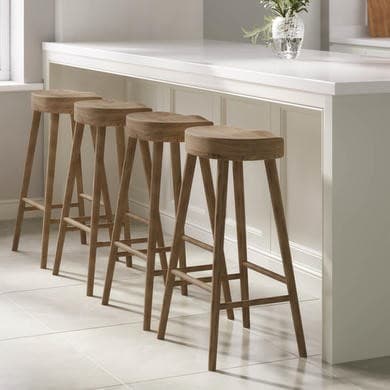 Set of 4 Solid Weathered Oak Kitchen Counter Stools - 70cm - Rayne