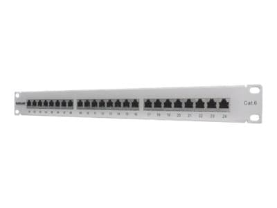 Intellinet Patch Panel, Cat6, FTP, 24-Port, 1U, Shielded, 90° Top-Entry Punch-Down Blocks, Grey