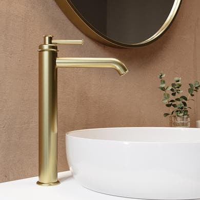 Brushed Brass Traditional Tall Basin Mixer Tap - Lyla