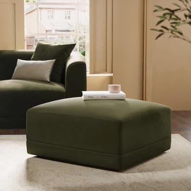 Olive Green Velvet Footstool - Laine