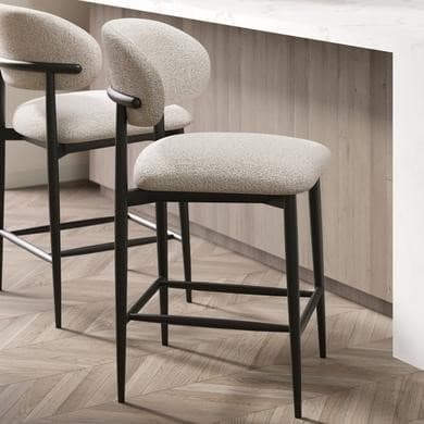 Two Tone Cream and Black - Upholstered Curved Kitchen Counter Stools with Wooden Exposed Back - Kori