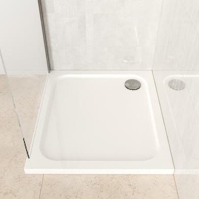 White – Square Shower Tray – Stone Resin – Pearl