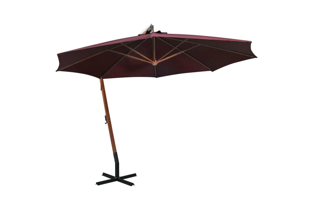 Vidaxl 313770 Hanging Parasol With Pole Bordeaux Red 3.5x2.9 M Solid Fir Wood