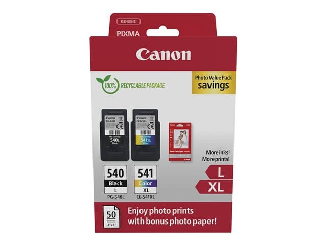 CANON - PG-540L/CL-541XL Photo Value Pack - 2-pack - High Yield - black, colour (cyan, magenta, yellow) - original - glossy - ink tank / paper kit