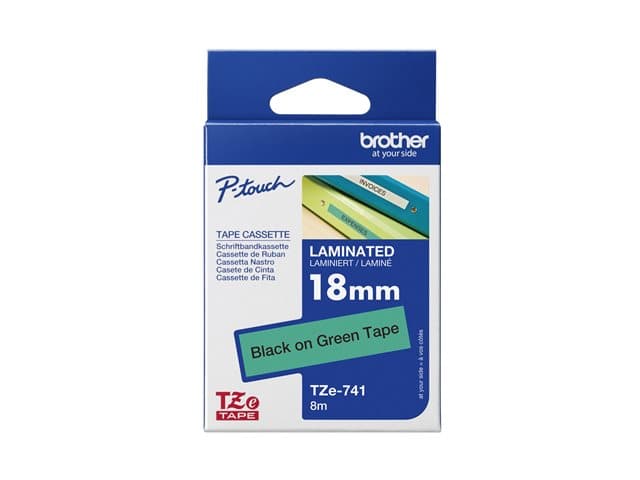 BROTHER - TZE-741 LAMINATED TAPE 18MM 8M BLACK ON GREEN