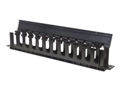 Intellinet 19" Cable Management Panel, 19" Rackmount Cable Manager, 1U, with Cover, Black