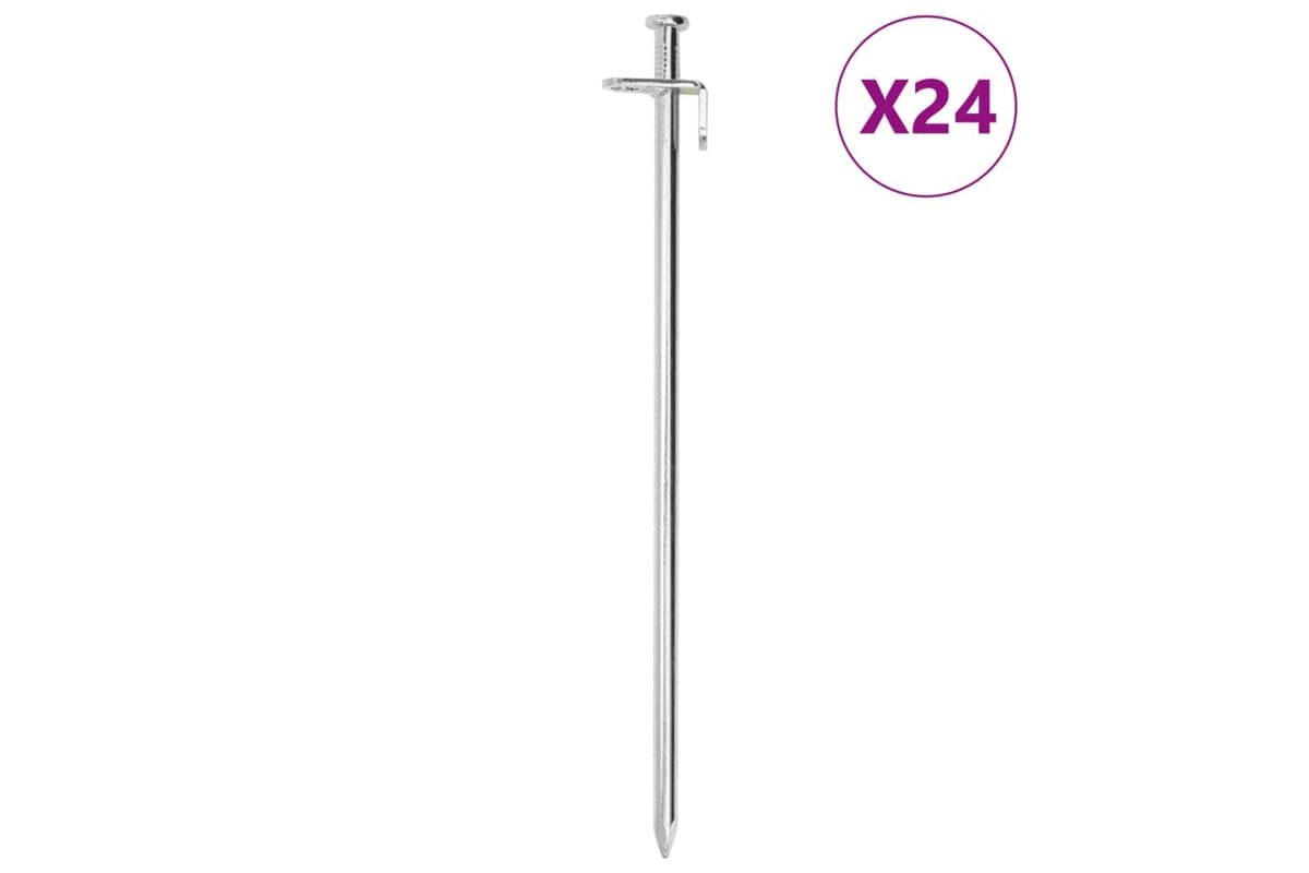 vidaXL 4009357 Tent Pegs 24 Pcs 30cm 8mm Galvanised Steel