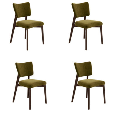 Set of 4 Olive Green Velvet Dining Chairs with Walnut Legs - Greta