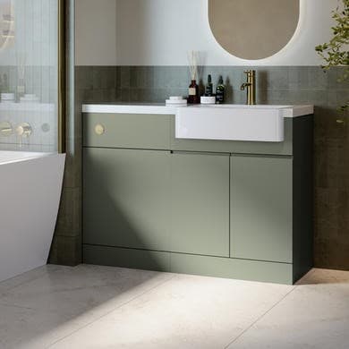 1100mm Green Right Hand Toilet and Sink Unit with Brass Fittings - Unit & Basin Only - Bali