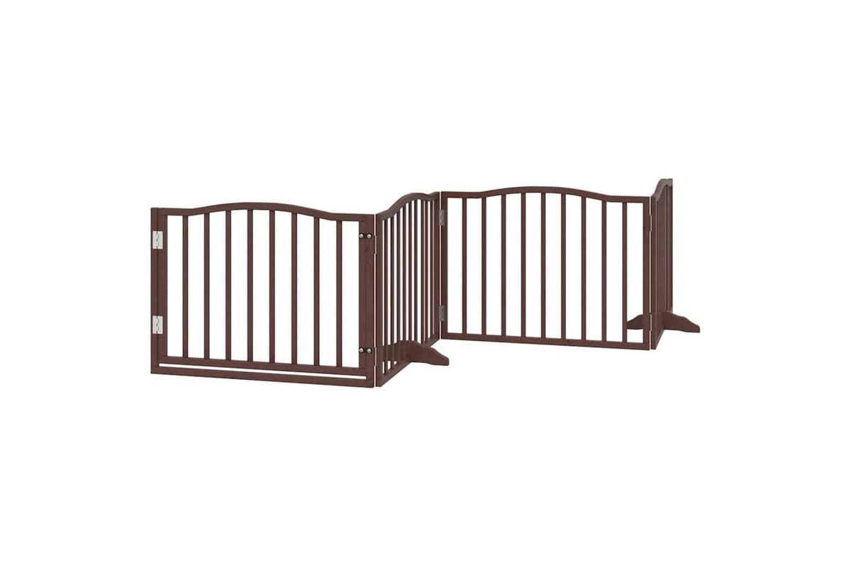 Vidaxl Dog Gate With Door Foldable 4 Panels Brown Oak 320 Cm Poplar Wood