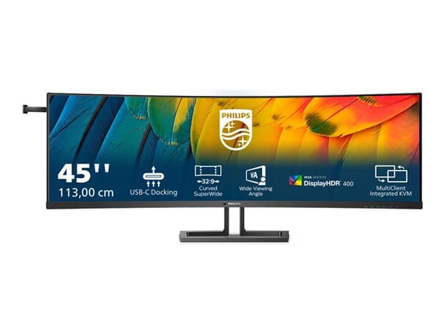 PHILIPS - 45B1U6900C - LED monitor - curved - 45" (44.5" viewable) - 5120 x 1440 Dual Quad HD @ 75 Hz - VA - 450 cd/m² - 3000:1 - DisplayHDR 400 - 4 ms - 2xHDMI, DisplayPort, USB-C - speakers - black