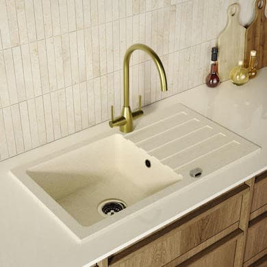 Single Bowl Speckled Beige Composite Inset Kitchen Sink with Reversible Drainer - Enza Phoebe