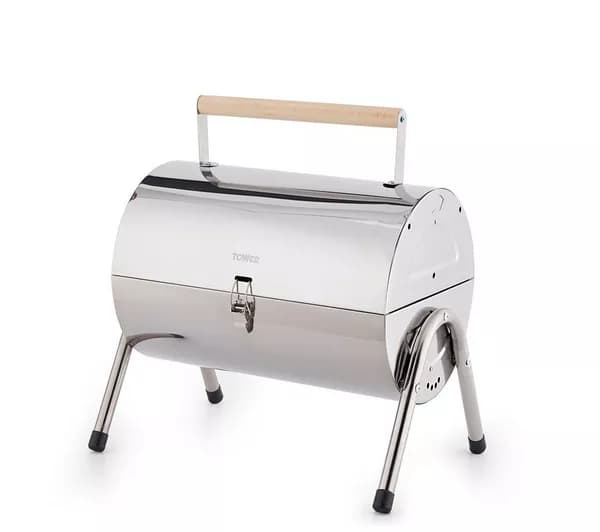 TOWER Portable Barrel Grill Charcoal BBQ - Silver