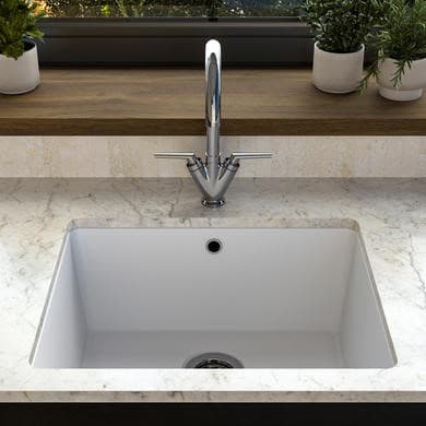 Single Bowl Undermount White Granite Composite Kitchen Sink - Enza Madison