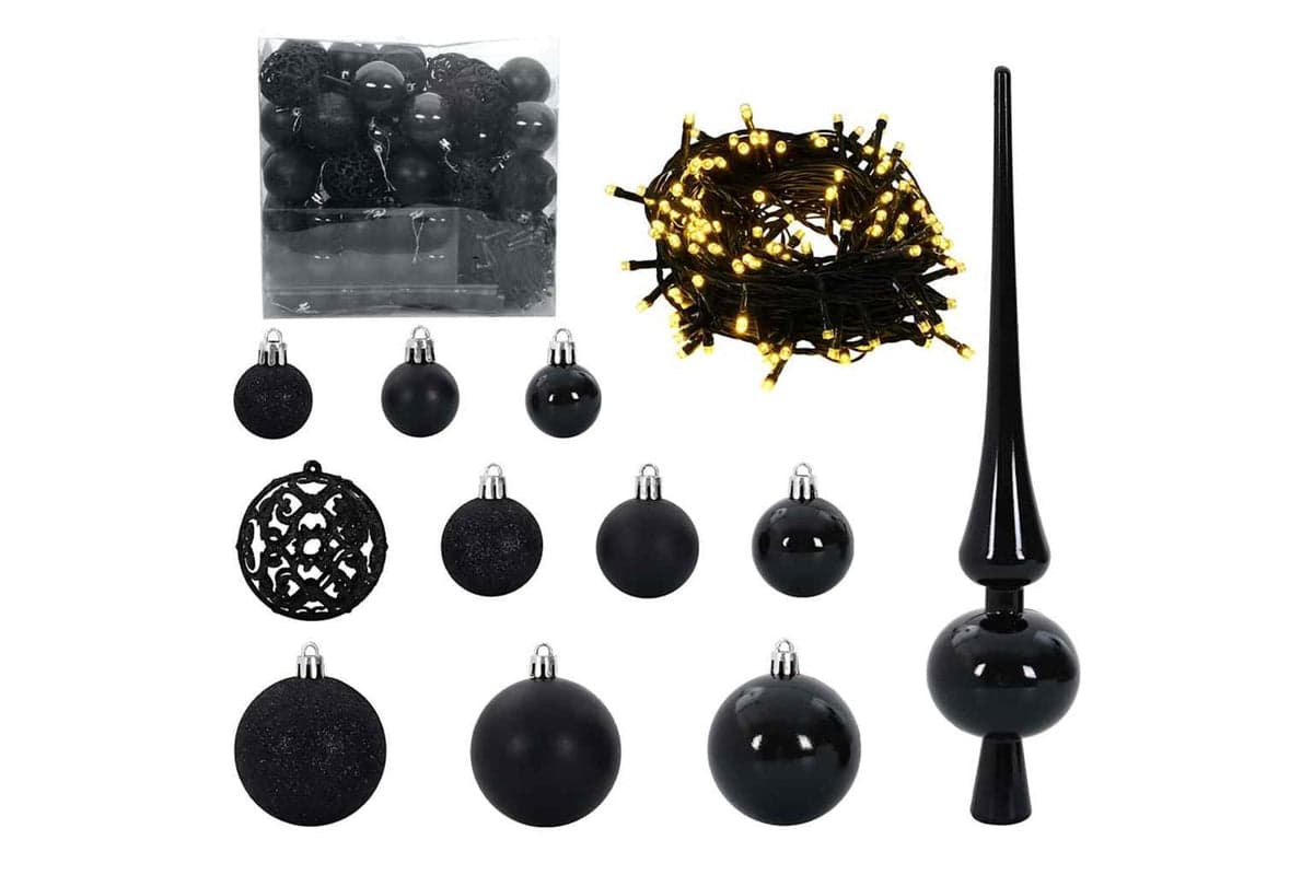 Vidaxl Christmas Bauble Set With 300 Leds 120 Pcs Black Plastic