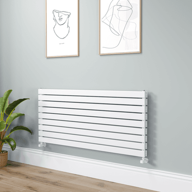 Riace Linea White Flat Designer Radiator 630x1400mm Double Panel 5027 BTU - Horizontal Bars