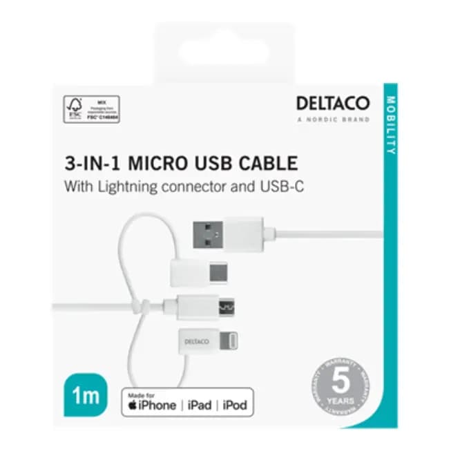 Deltaco Universal Charger Cable | 1m | IPLH441